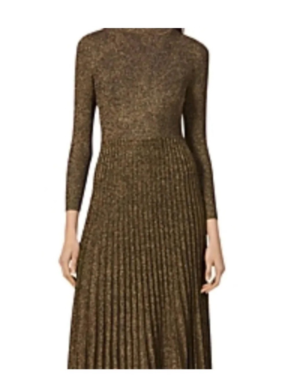 Sandro Metallic Bronze Long-Sleeve Pleated Maxi Dress